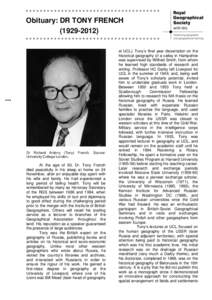 Obituary: DR TONY FRENCH[removed]Dr Richard Antony (Tony) University College London.