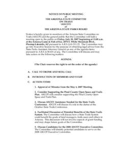 NOTICE OF PUBLIC MEETING of THE ARIZONA STATE COMMITTEE ON TRAILS (ASCOT) of
