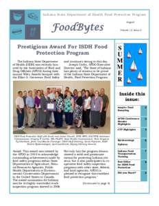 Indiana State Department of Health Food Protection Program  FoodBytes August Volume 13, Issue 2