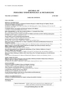 HK J Paediatr (new series) 2003;8:266  JOUNRAL OF PEDIATRIC ENDOCRINOLOGY & METABOLISM VOLUME 16, NUMBER 5