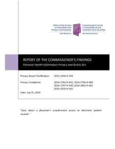 REPORT OF THE COMMISSIONER’S FINDINGS