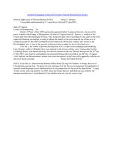 Southern Campaigns American Revolution Pension Statements & Rosters Pension Application of Thomas Bowyer R1083 Nancy C. Bowyer Transcribed and annotated by C. Leon Harris. Revised 23 Aug[removed]State of Virginia }