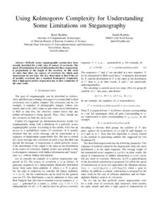 Using Kolmogorov Complexity for Understanding Some Limitations on Steganography Daniil Ryabko Boris Ryabko