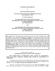 LETTER OF TRANSMITTAL of Sherritt International Corporation Pursuant to the Offers to Purchase and Solicitations of Consent Dated September 11, 2014 To Tender In Respect of