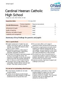 School report  Cardinal Heenan Catholic High School Tongue Lane, Leeds, West Yorkshire, LS6 4QE