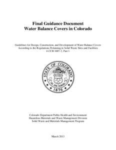 Final Guidance Document: Water Balance Covers in Colorado