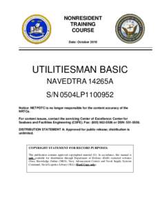 NONRESIDENT TRAINING COURSE Date: October[removed]UTILITIESMAN BASIC
