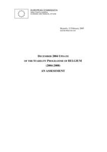 Commission assessment of the 2004 update of the Stability programme of Belgium