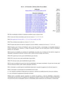 NR 15 - ATIVIDADES E OPERAÇÕES INSALUBRES Publicação Portaria MTb n.º 3.214, de 08 de junho de 1978 Alterações/Atualizações Portaria SSMT n.º 12, de 12 de novembro de 1979 Portaria SSMT n.º 01, de 17 de abril 