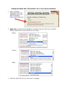 Finding the Static URL (“Permalink”) for a Luria Library Database  	
   1. Select “Database descriptions” from the