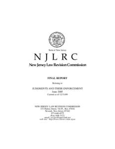 State of New Jersey  N J L R C New Jersey Law Revision Commission  FINAL REPORT