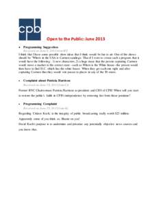 Open to the Public report of Comments Received by CPB: June 2013