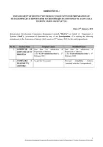 CORRIGENDUM – I EMPANELMENT OF DESTINATION DESIGN CONSULTANTS FOR PREPARATION OF DETAILED PROJECT REPORTS FOR TOURISM PROJECTS IDENTIFIED BY KARNATAKA TOURISM VISION GROUP (KTVG)  Date: 29th January, 2015