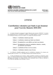 SOIXANTE-CINQUIÈME ASSEMBLÉE MONDIALE DE LA SANTÉ Point 16.2 de l’ordre du jour provisoire A65/29 Add.1 5 avril 2012