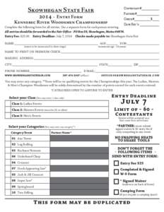 Skowhegan State Fair[removed]Entry Form Contestant #___________ Partner #______________ Check#__________$____