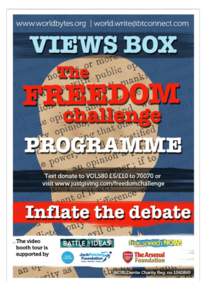 Freedom Challenge Programme 11:00 Ceri Dingle Director of the charity WORLDwrite and Citizen TV station WORLDbytes.