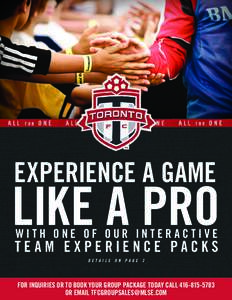 experience a game  like a pro w i t h o n e o f o u r INTERACTI V E  TEAM EXPERIENCE PACK S