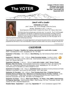 League of Women Voters of Greater Las Cruces[removed]VOTE[removed]Web Site: www.lwvglc.org September 2014