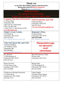 Thank you to our[removed]Dining sponsors and advertisers. Restaurants shown in Red are Sponsors. Those in blue are advertisers.  Please patronize