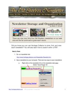 October 16th 2008 Copyright by Marlo E. Schuldt http://heritagecollector.com Vol. 3 #5  Newsletter Storage and Organization by Marlo E. Schuldt  T he Inkjet Money Pit