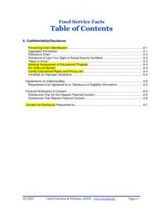 Food Service Facts  Table of Contents 6. Confidentiality/Disclosure Preventing Overt Identification .......................................................................................... 6-1 Aggregate Information....