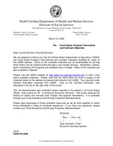North Carolina Department of Health and Human Services Division of Social Services 2420 Mail Service Center • Raleigh, North Carolina[removed]Courier # [removed]Michael F. Easley, Governor Pheon B. Beal, Director