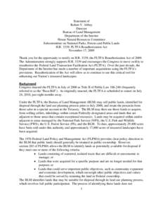 Statement of Robert V. Abbey Director Bureau of Land Management Department of the Interior House Natural Resources Committee