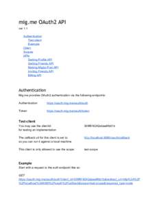 mig.me OAuth2 API ver 1.1    Authentication  Test­client  Example 