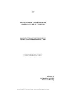 2007  THE LEGISLATIVE ASSEMBLY FOR THE AUSTRALIAN CAPITAL TERRITORY  LAND (PLANNING AND ENVIRONMENT)