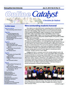 Jan. 21, 2013 Vol. 42 No. 12  Metropolitan State University Online A Newsletter for Students