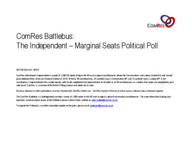 ComRes Battlebus: The Independent – Marginal Seats Political Poll METHODOLOGY NOTE ComRes interviewed a representative sample of 1,030 GB adults living in the 40 most marginal constituencies where the Conservatives and