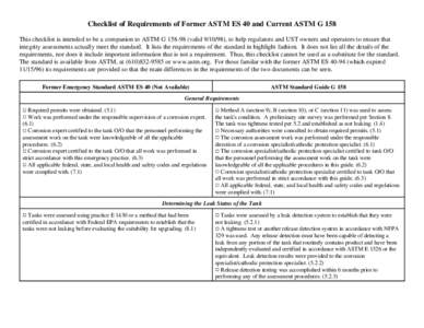 Checklist of Requirements of Former ASTM ES 40 and Current ASTM G 158