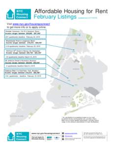 Affordable Housing for Rent February Listings (updated as ofVisit www.nyc.gov/housingconnect to get more info or to apply online.