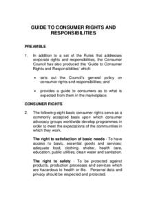 GUIDE TO CONSUMER RIGHTS AND RESPONSIBILITIES PREAMBLE 1.  In addition to a set of the Rules that addresses
