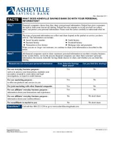 Rev. DecemberFACTS WHAT DOES ASHEVILLE SAVINGS BANK DO WITH YOUR PERSONAL INFORMATION?