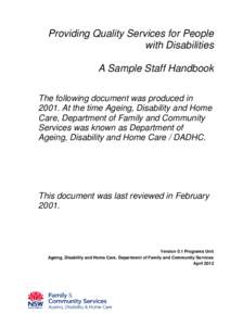 Providing quality services for people with disabilities - A sample staff handbook