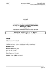 URGE  Proposal no:November 2009 Version for Management Purposes
