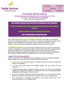 INTEGRATION SUPPORT WORKER Providing Resources and Independence to Youth Development (PRIYD) FULL TIME 1 YEAR TERM POSITION-RICHMOND Internal / External Job Competition #Do you believe everyone needs and deserves 