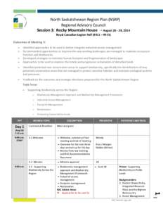 North Saskatchewan Region Plan (NSRP) Regional Advisory Council Session 3: Rocky Mountain House  August[removed], 2014 Royal Canadian Legion Hall (4911 – 49 St) Outcomes of Meeting 3: -