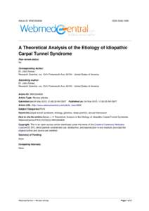 Article ID: WMC004836  ISSNA Theoretical Analysis of the Etiology of Idiopathic Carpal Tunnel Syndrome