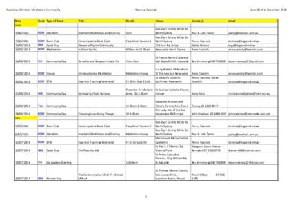 Australian Christian Meditation Community  National Calendar Date June