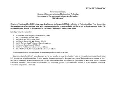 RFP No[removed]IPHW Government of India Ministry of Communications and Information Technology Department of Electronics and Information Technology (IPHW Division) Minutes of Meeting of Pre-Bid Meeting regarding Reque