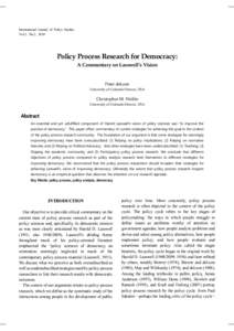 International Journal of Policy Studies Vol.1, No.2, 2010 Policy Process Research for Democracy: A Commentary on Lasswell’s Vision