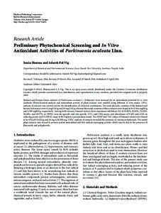 Preliminary Phytochemical Screening and In Vitro Antioxidant Activities of Parkinsonia aculeata Linn.