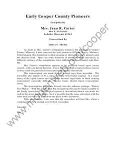 Early Cooper County Pioneers Mrs. Jean R. Carter Transcribed By James F. Thoma  /c