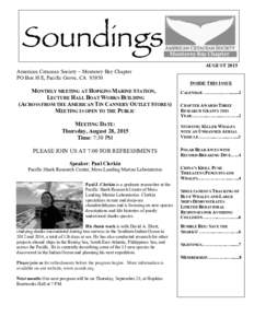 Soundings  AUGUST 2015 American Cetacean Society – Monterey Bay Chapter PO Box H E, Pacific Grove, CA 93950