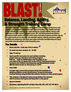 Balance, Landing, Agility, & Strength Training Camp This unique summer sports camp is designed to enhance sports performance and prepare your competitive athlete for high-level competition. For middle and high school ath
