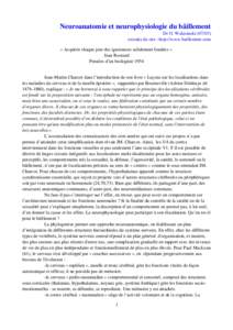 Neuroanatomie et neurophysiologie du bâillement Dr O. Walusinski[removed]extraits du site : http://www.baillement.com « Acquérir chaque jour des ignorances solidement fondées ». Jean Rostand Pensées d’un biologis