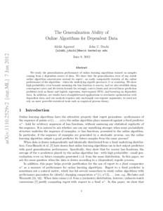 arXiv:1110.2529v2 [stat.ML] 7 Jun[removed]The Generalization Ability of Online Algorithms for Dependent Data Alekh Agarwal John C. Duchi