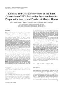 The Journal of Mental Health Policy and Economics J Ment Health Policy Econ 6, Efficacy and Cost-Effectiveness of the First Generation of HIV Prevention Interventions for People with Severe and Persistent Me